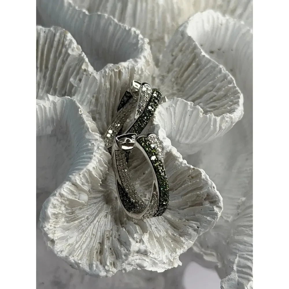 925 Sterling Silver Shiny White & Green Spinel Earrings